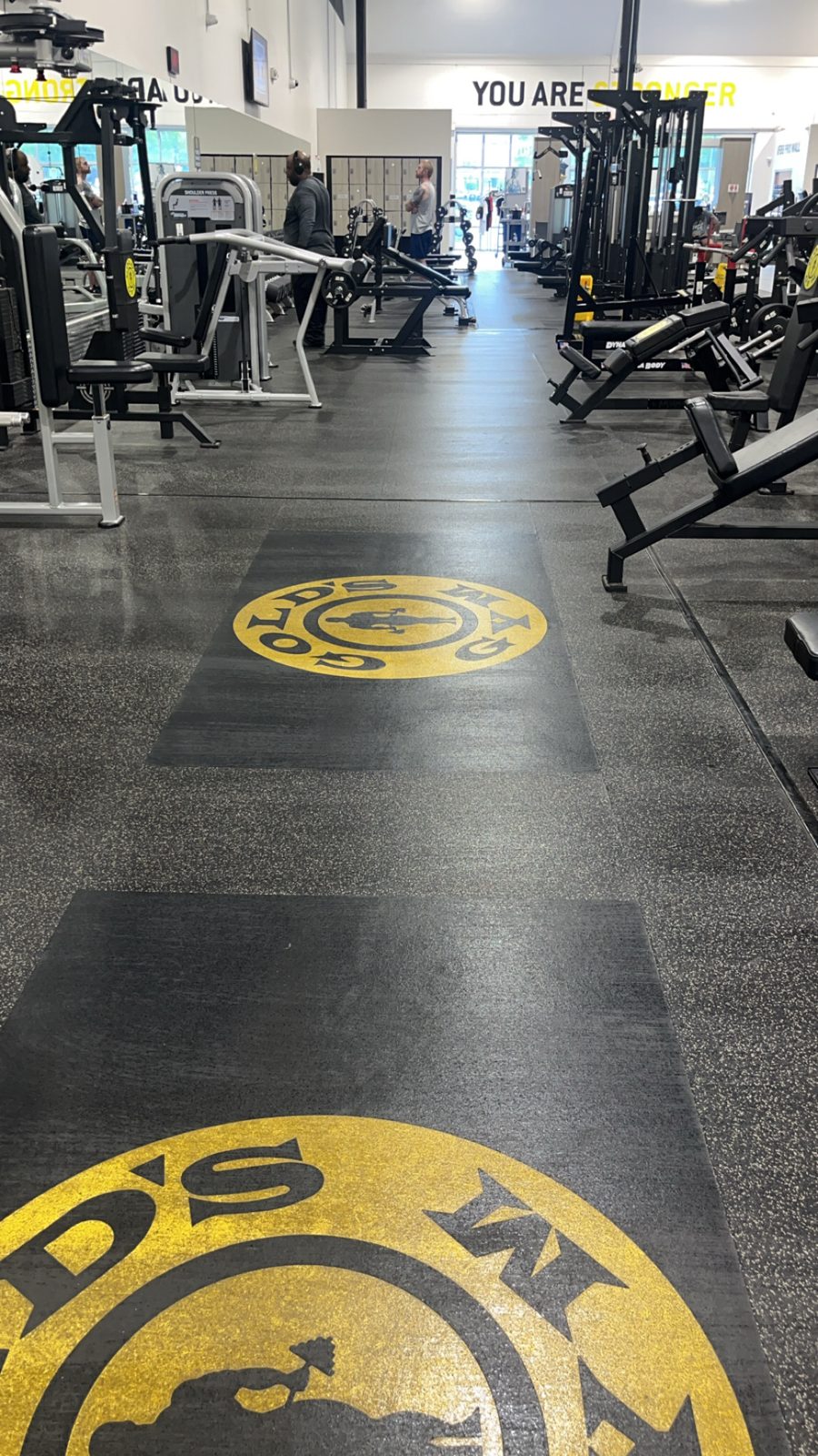 Gym floor runner with logo inlays