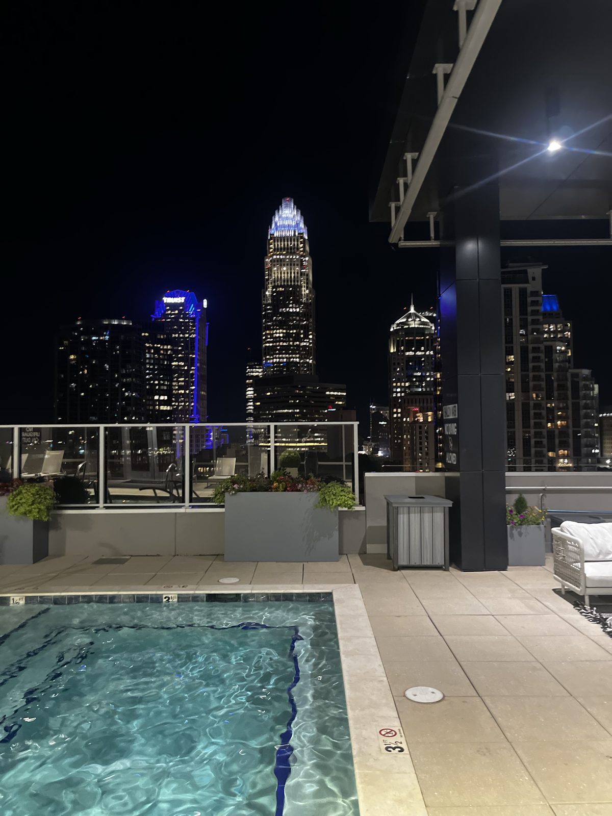 Rooftop pool deck overlooking uptown Charlotte
